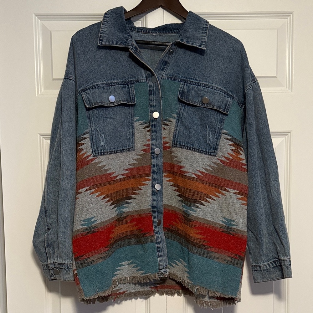 Stylish Denim and Patterned Jean Jacket